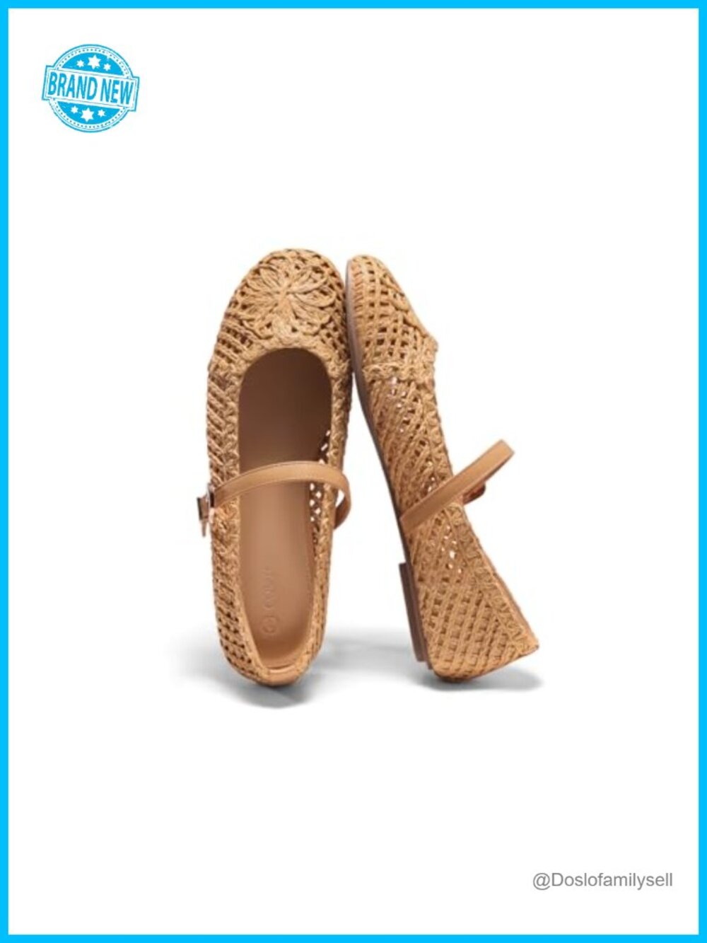 Women's Mary Jane Woven Flats Round Toe Ballet Flats Slip On Comfortable Shoes